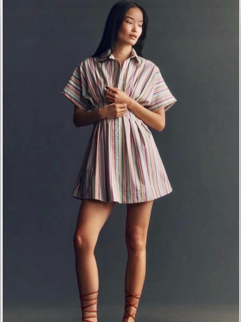 Exquise Anthropologie Tobie Button Front Mini Dress Size Small Striped Pockets